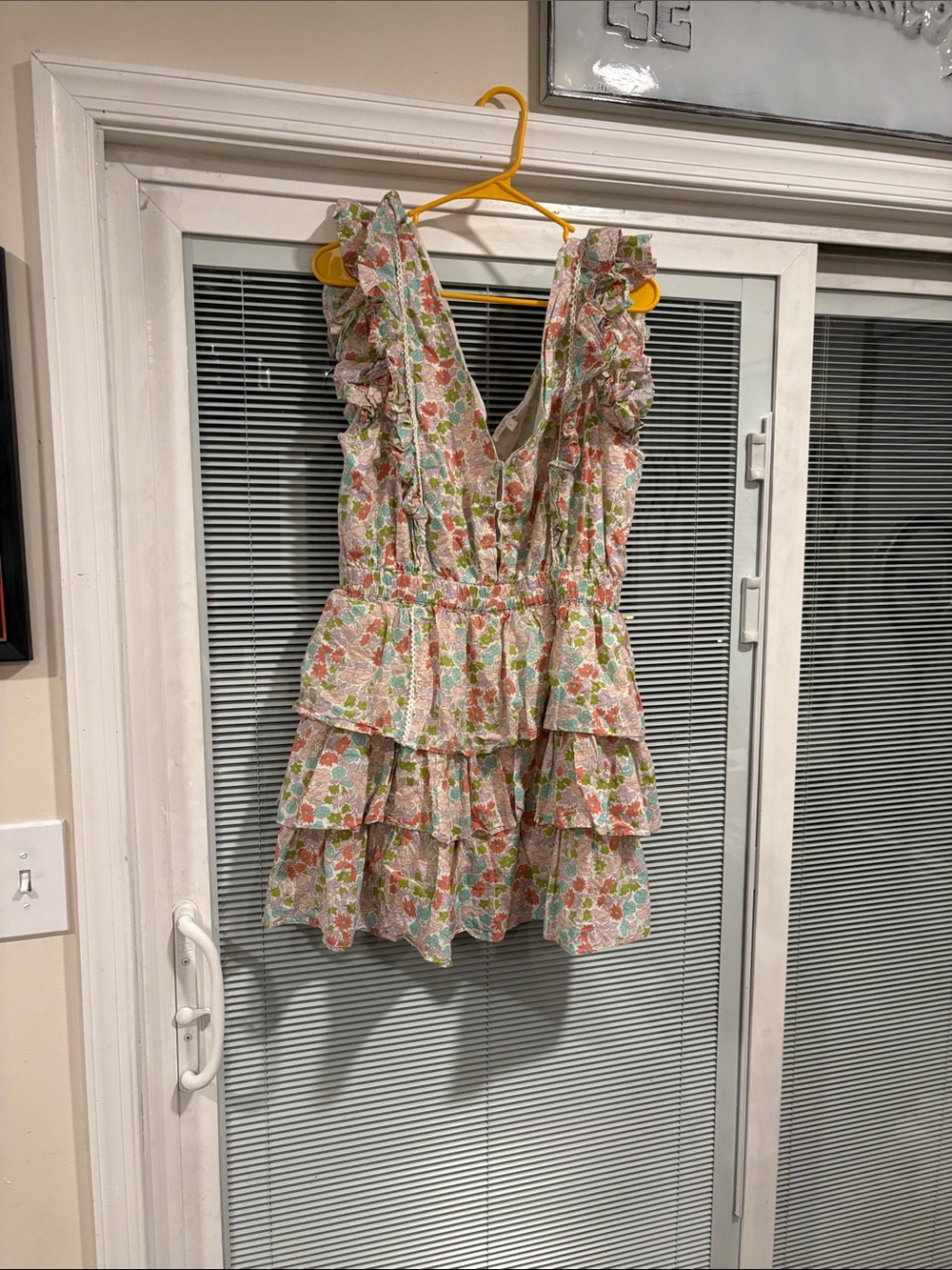 Tiered Floral Ruffle Mini Dress - Pink & Green